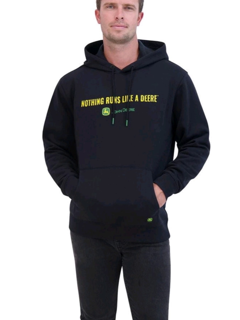 John Deere Men’s Black Hoodie Sweatshirt - 'Nothing Runs Like A Deere'
